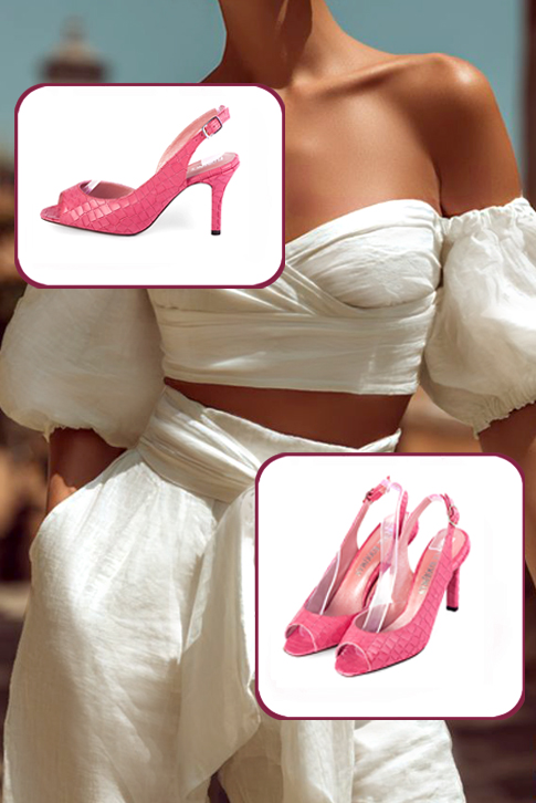 Dress heels peep-toe slingback in carnation pink leather with high slim heels and round toe - Worn view